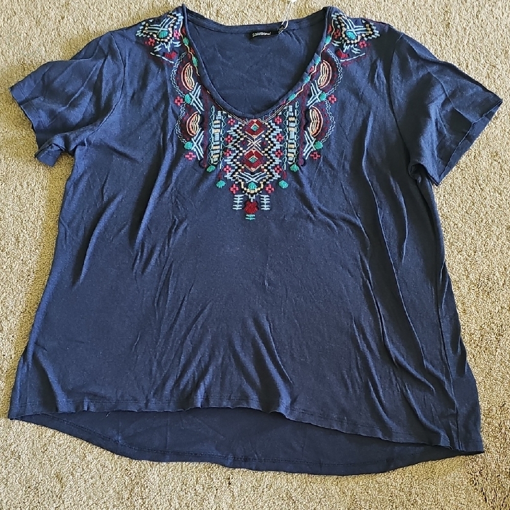 Blue Boxy Embellished Blouse